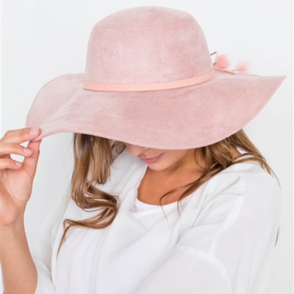 LAST 1- Pink Faux Suede Floppy Bow - Tie Pom Pom - Picture 3 of 3